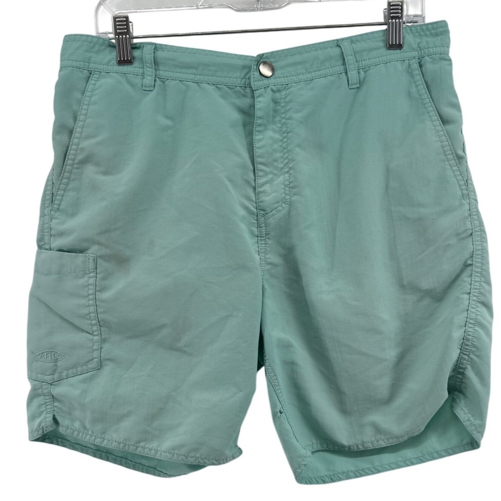 AFTCO Mens Fishing Shorts Size 32 Seafoam Green Nylon Utility Cargo Performance